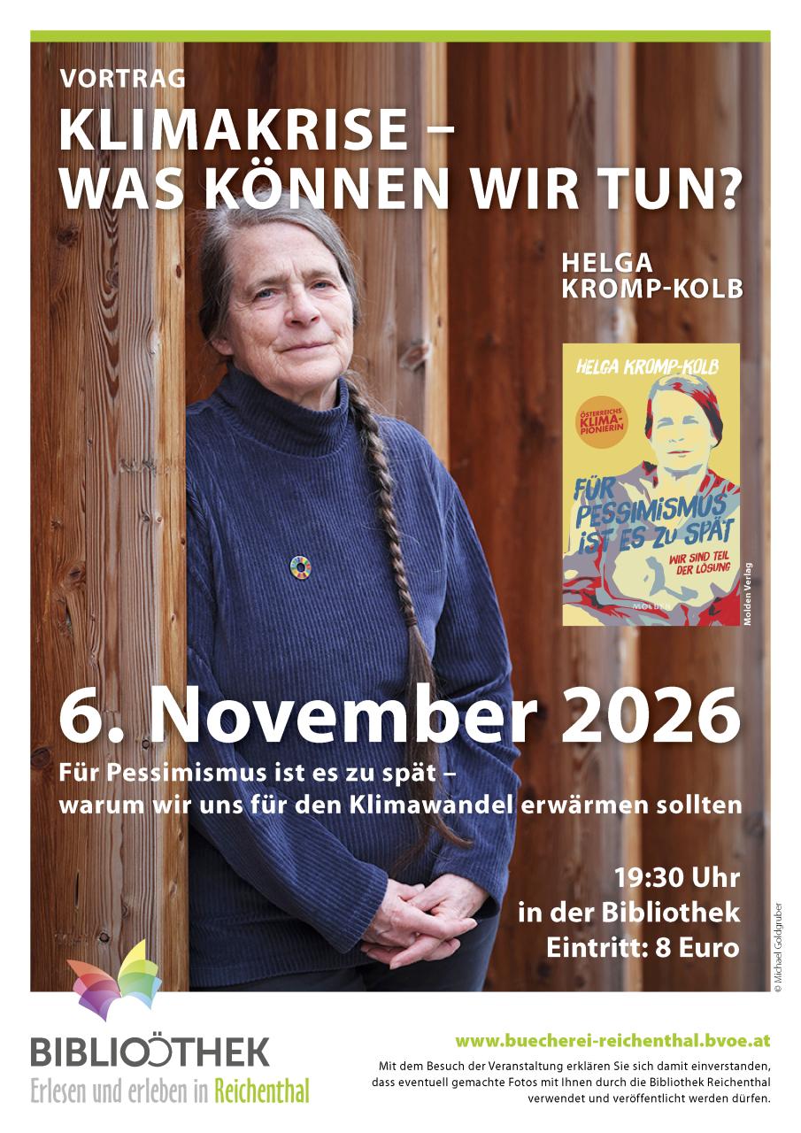 Plakat zum Vortrag mit Helga Kromp-Kolb
